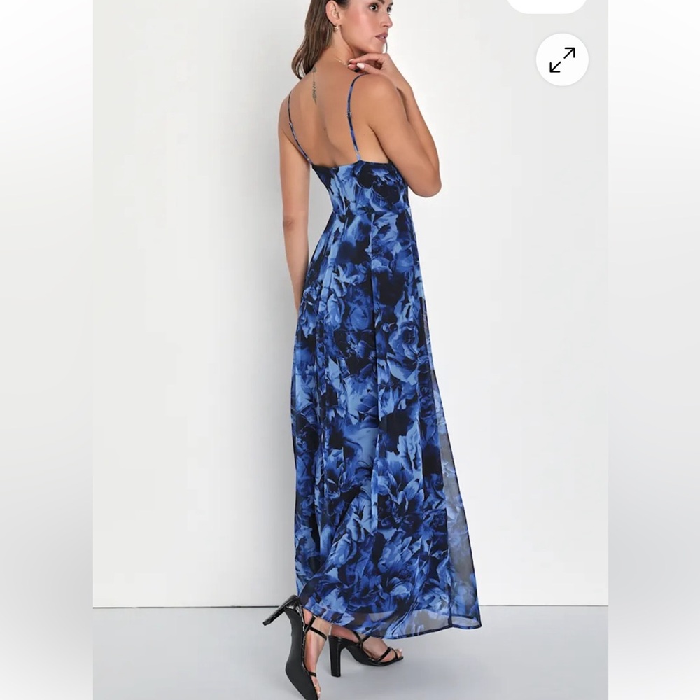 Lulus Beautiful Soul Blue Floral Print Twist-Front Maxi Dress - NWT - Picture 4 of 11